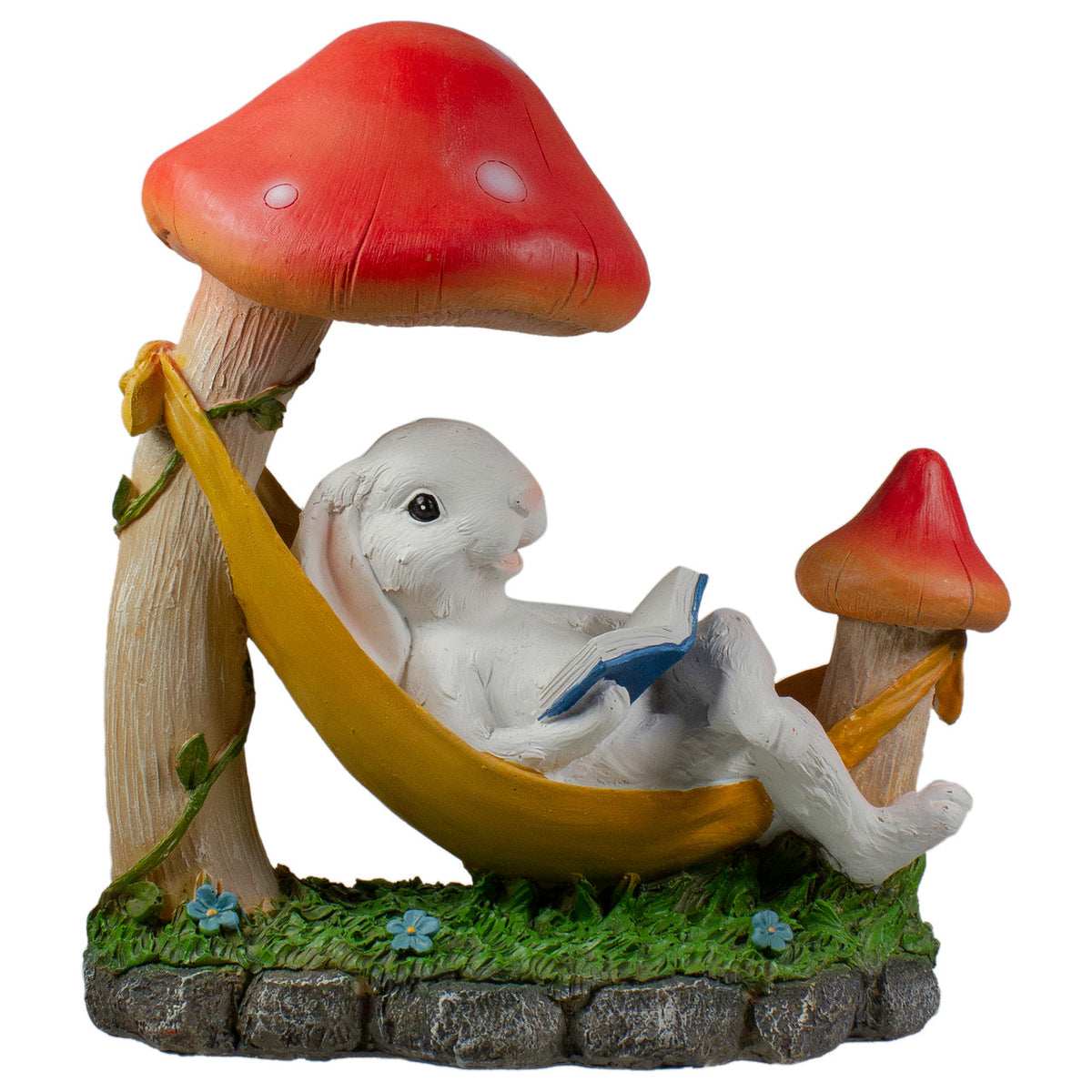 White Bunny in Hammock 11.75&quot; Outside Garden Statue