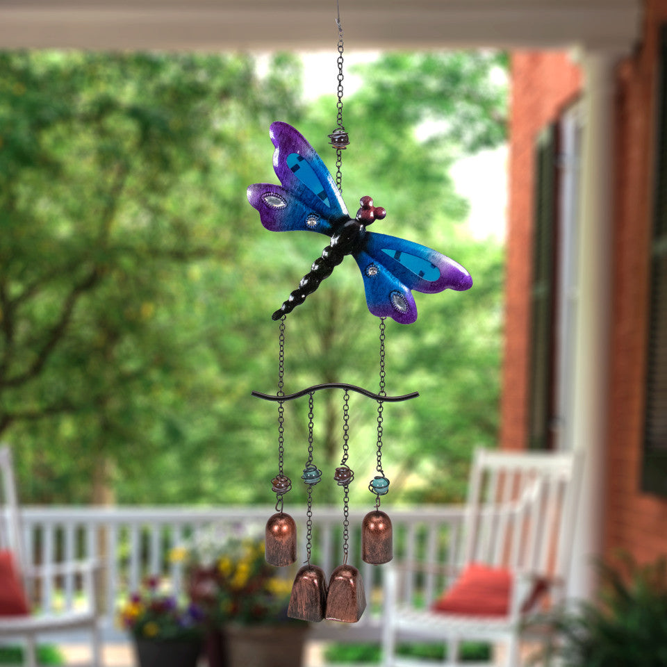 Outdoor Garden Wind Chime with Purple Dragonflies