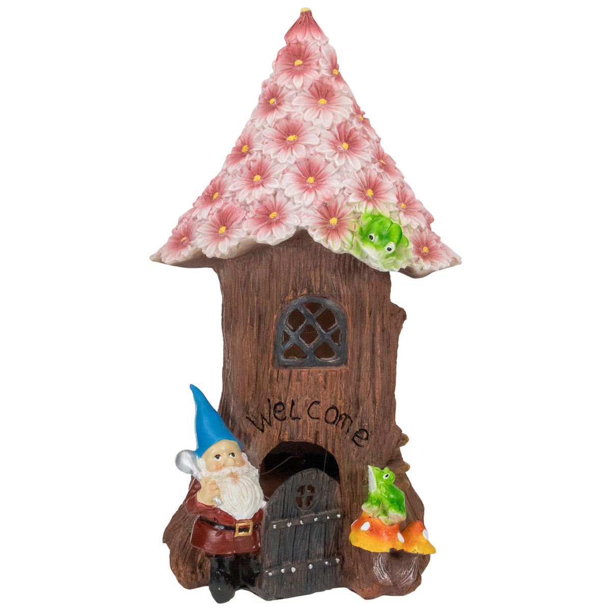 Gnome Tree House 14&quot; Solar Lighted Bless Our Home Outdoor Garden Statue
