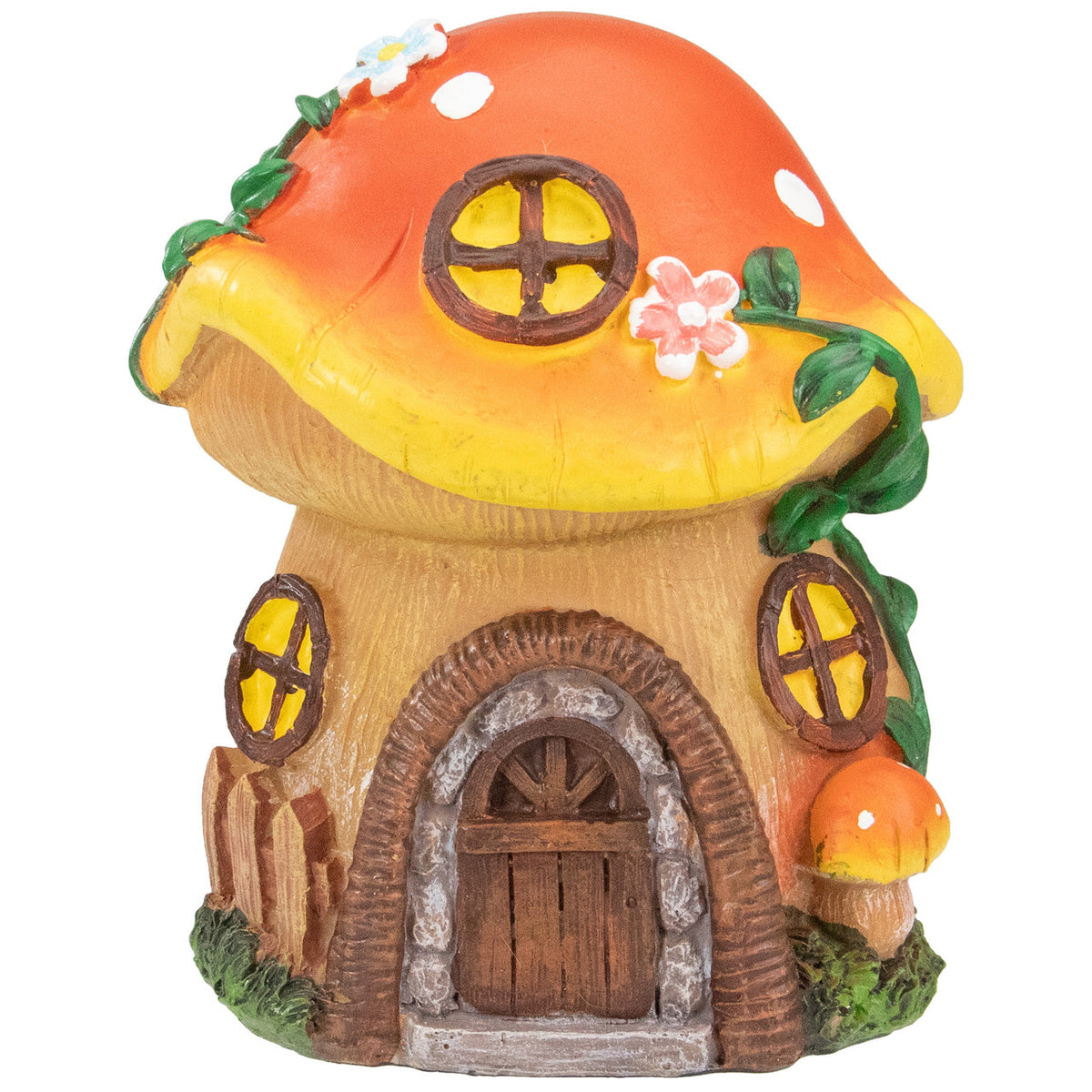 Garden Decor 6.25&quot; Mushroom House Outdoor Garden Statue, Orange