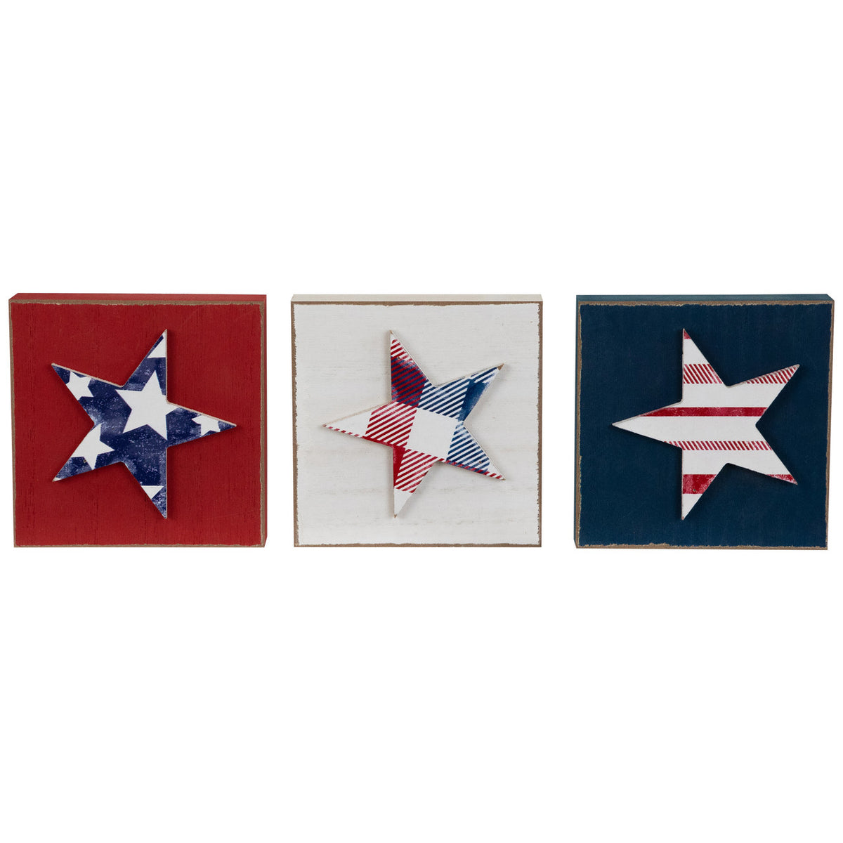 4.25&quot; Americana Striped Block Rustic 4th July Plaques (Set of 3)