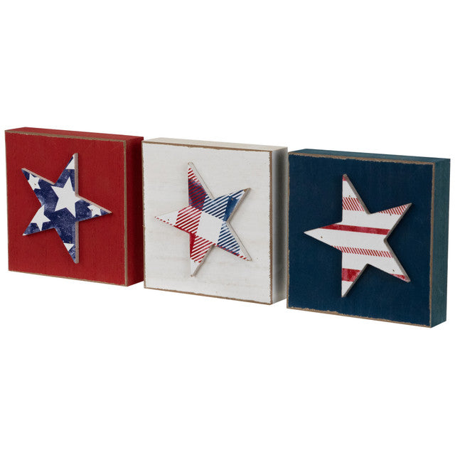 4.25&quot; Americana Striped Block Rustic 4th July Plaques (Set of 3)