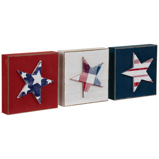 4.25&quot; Americana Striped Block Rustic 4th July Plaques (Set of 3)