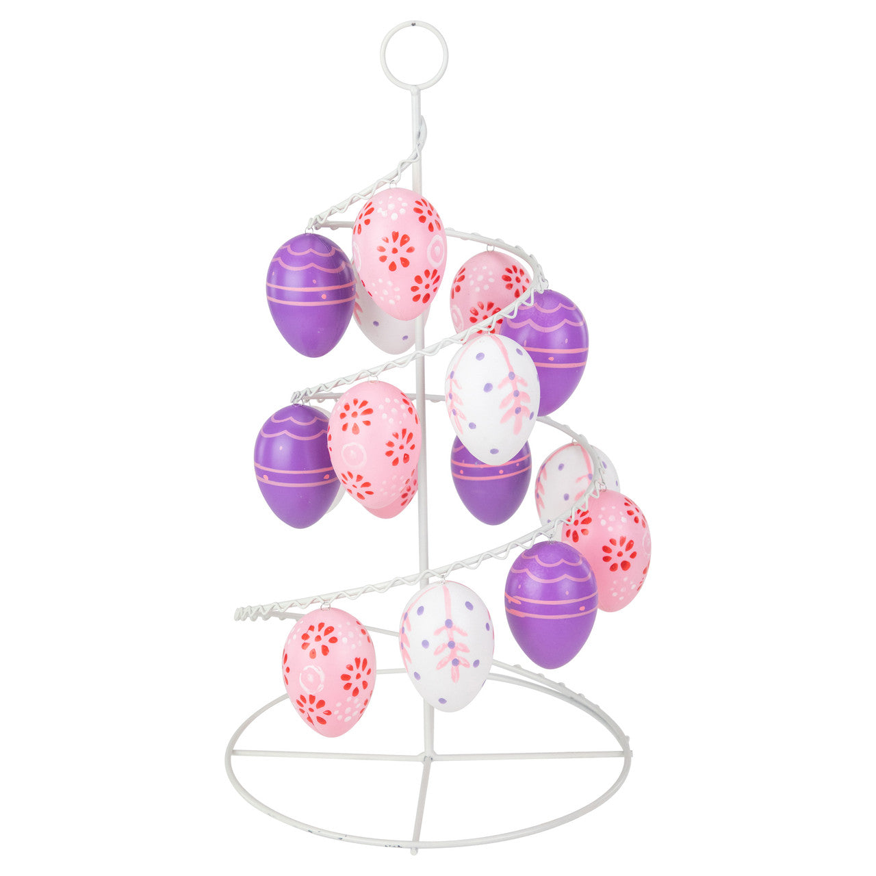 14.25" Spring Decorated Easter Egg Tree Pink and Purple Striped and Floral Designs