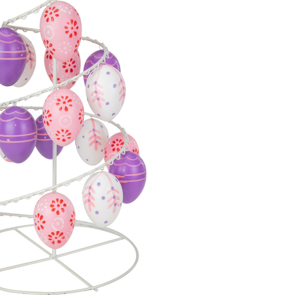 14.25" Spring Decorated Easter Egg Tree Pink and Purple Striped and Floral Designs