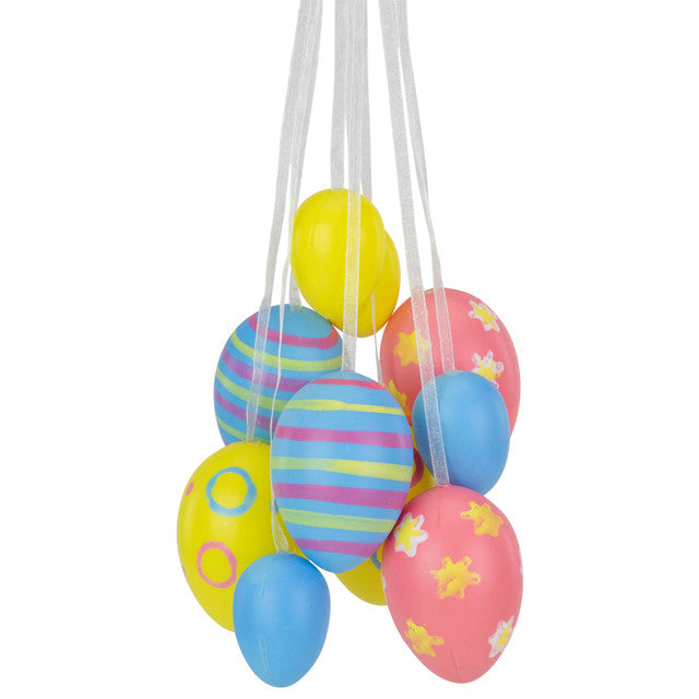 Pastel Yellow Blue Pink Floral Striped Easter Egg Decoration