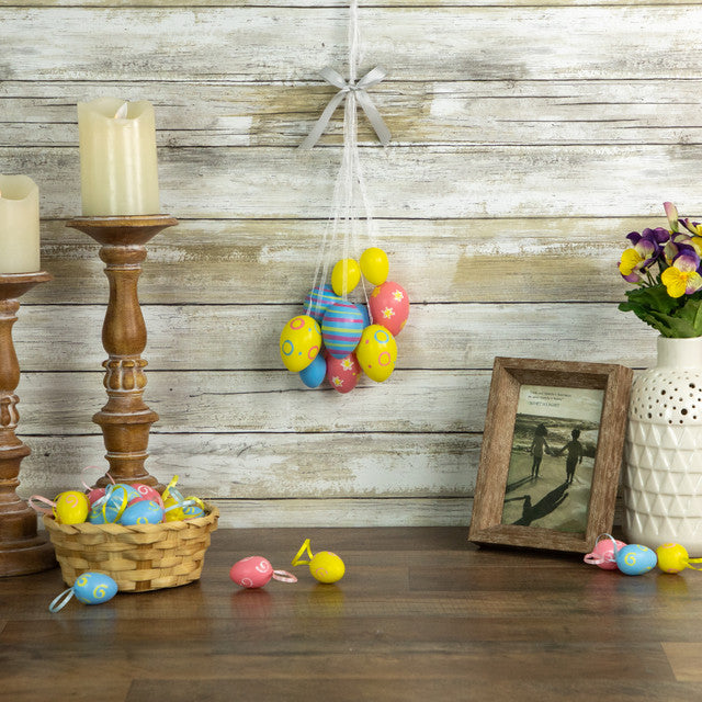 Pastel Yellow Blue Pink Floral Striped Easter Egg Decoration