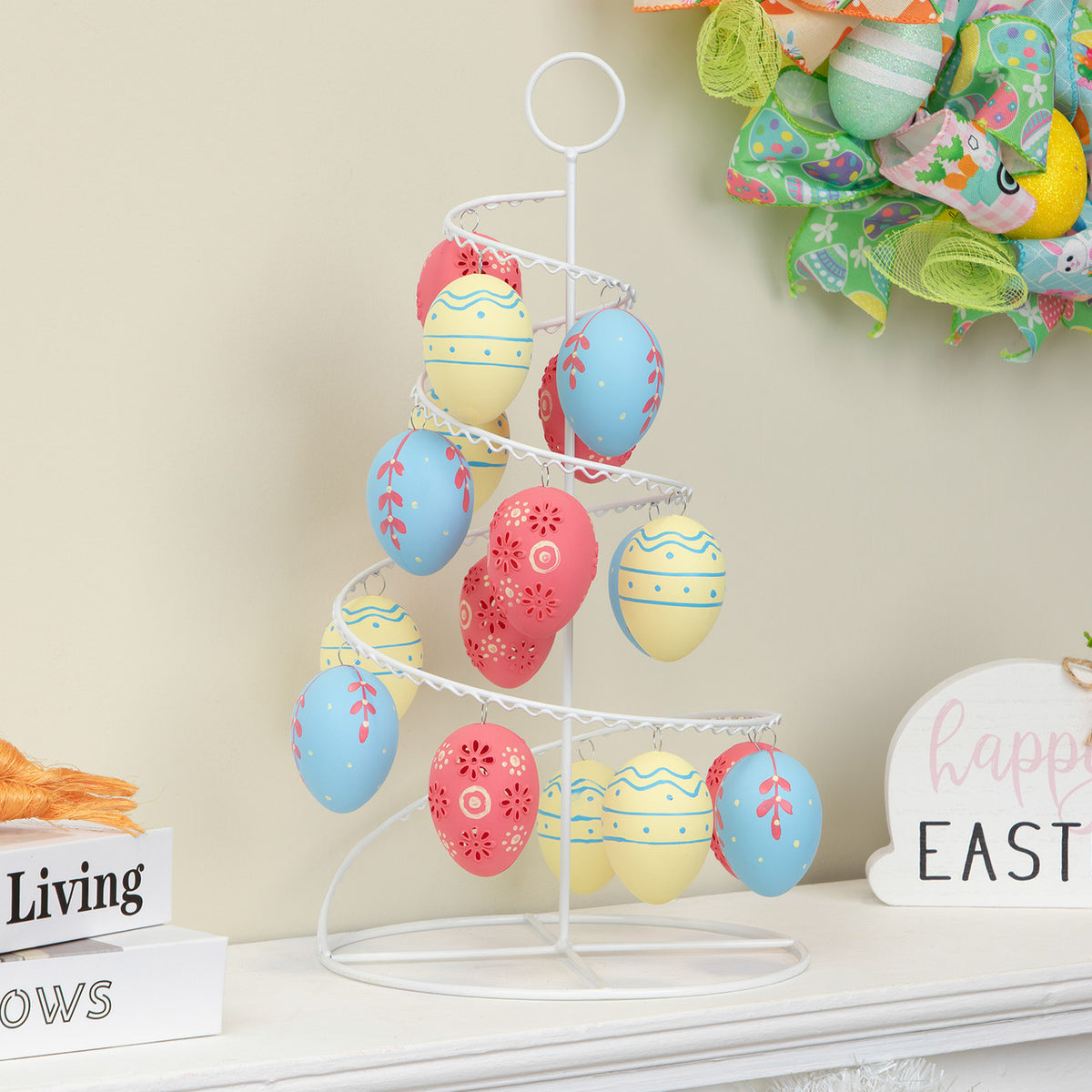 Floral Striped Easter Egg Tree 14.25 Inch