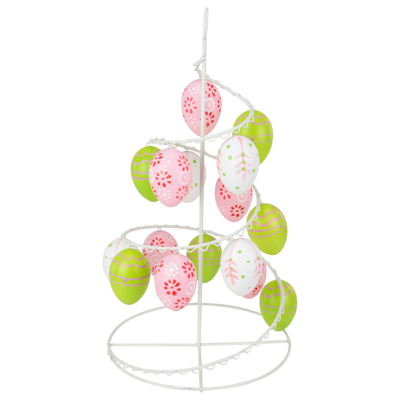 14.25" Spring Floral and Striped Easter Egg Tree  Lime Green and Pink