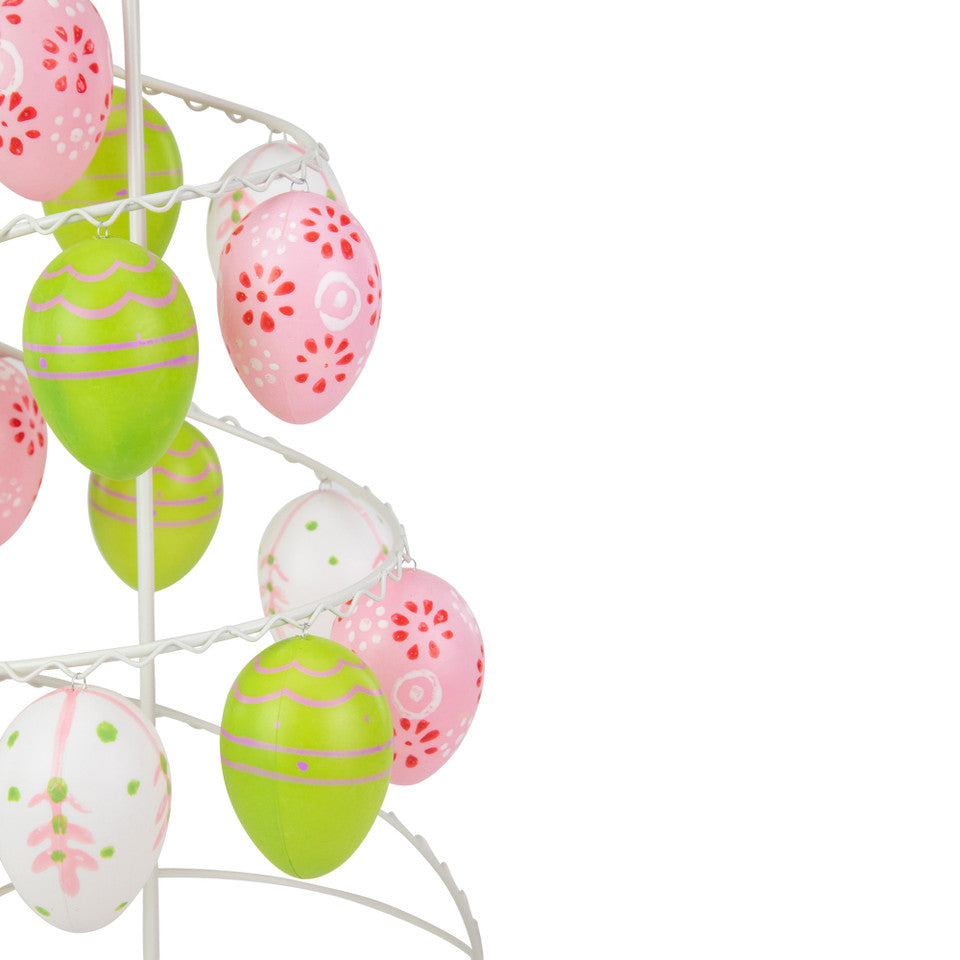 14.25" Spring Floral and Striped Easter Egg Tree  Lime Green and Pink