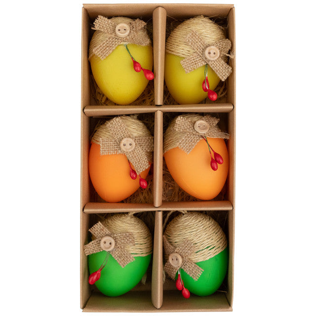 Set of 6 Hanging Burlap Easter Eggs 2.25 Inch Assorted Colors