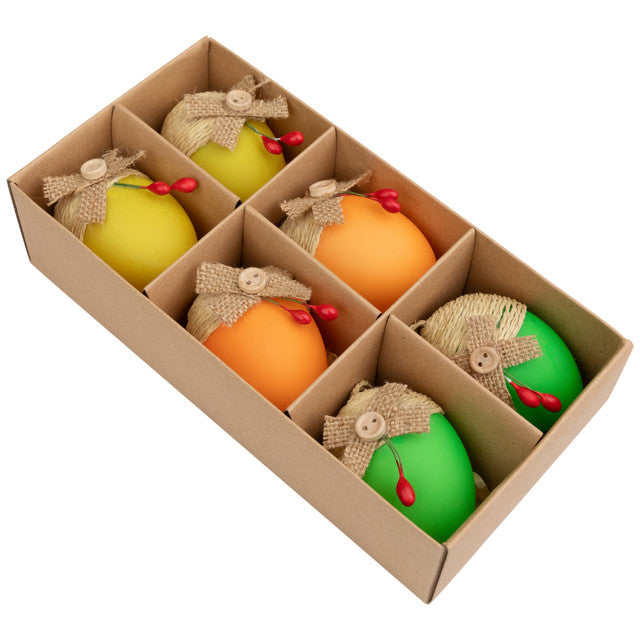 Set of 6 Hanging Burlap Easter Eggs 2.25 Inch Assorted Colors
