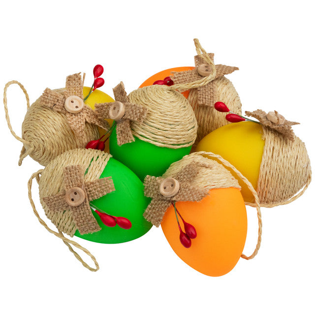 Set of 6 Hanging Burlap Easter Eggs 2.25 Inch Assorted Colors