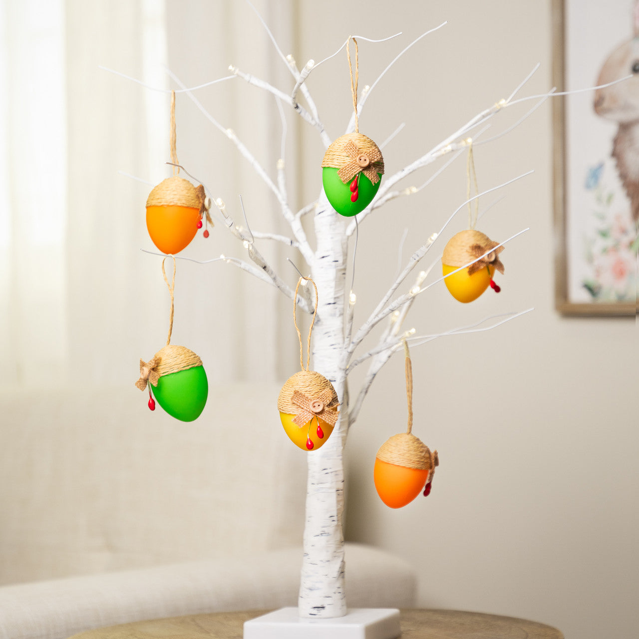 Set of 6 Hanging Burlap Easter Eggs 2.25 Inch Assorted Colors