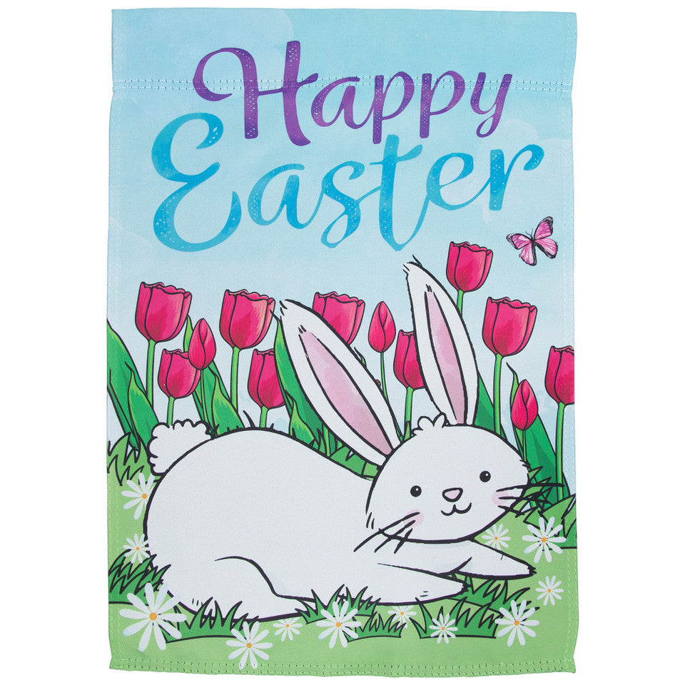 Daisies and Tulips "Happy Easter" Bunny Rabbit Outdoor House Flag 28" x 40"