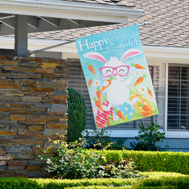 Happy Easter Bunny with Carrots House Flag for Outdoor Decoration