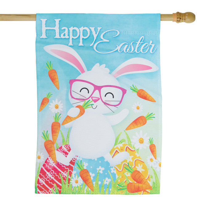 Happy Easter Bunny with Carrots House Flag for Outdoor Decoration