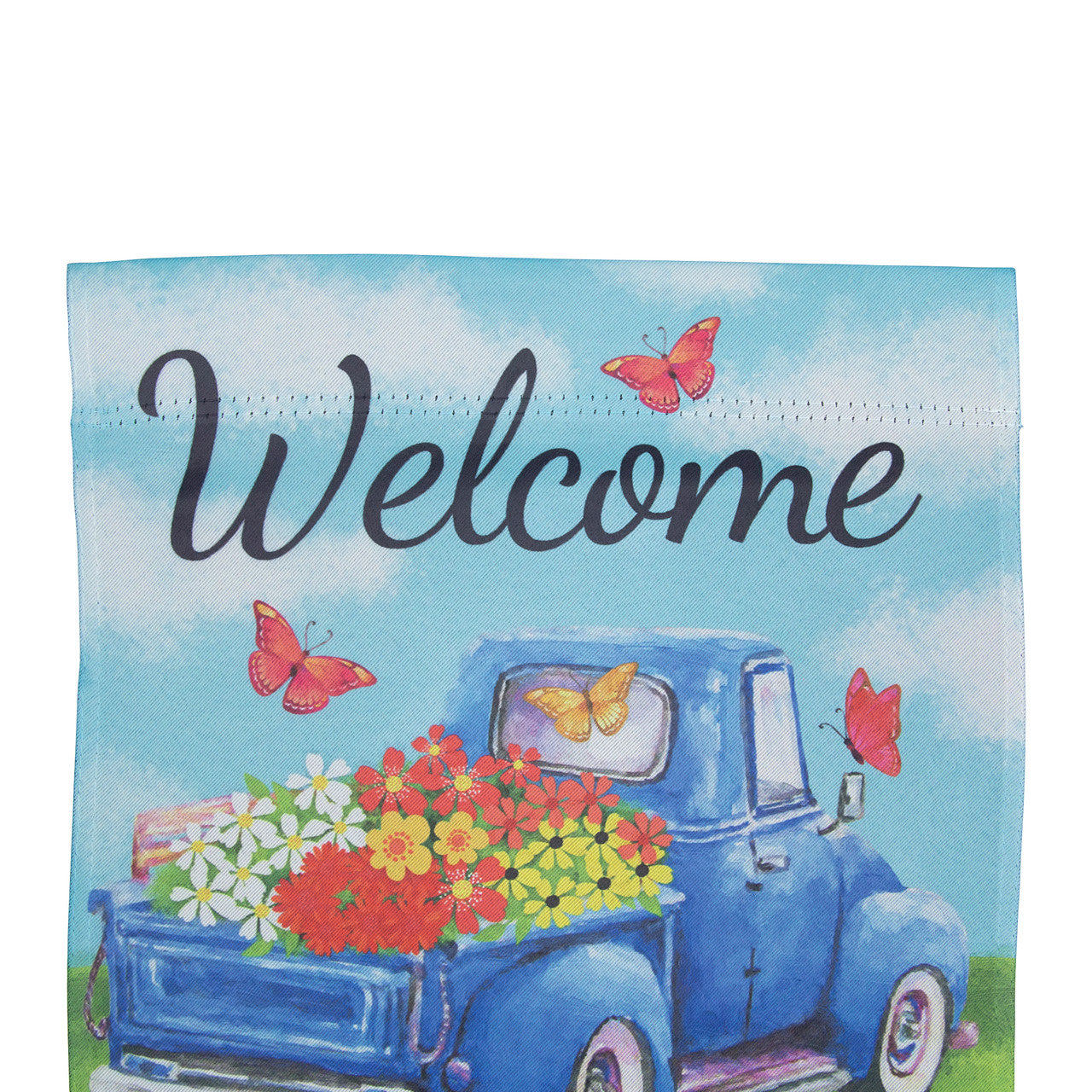 Welcome Pickup Truck with Flowers Decorative House Flag for Front Porch