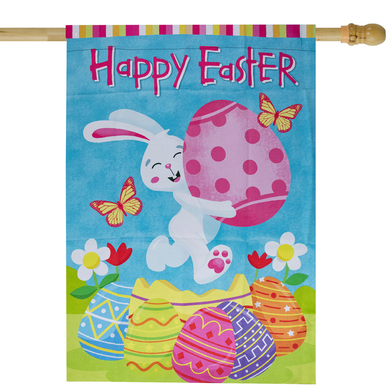 Happy Easter Bunny with Eggs Outdoor House Flag 28" x 40"