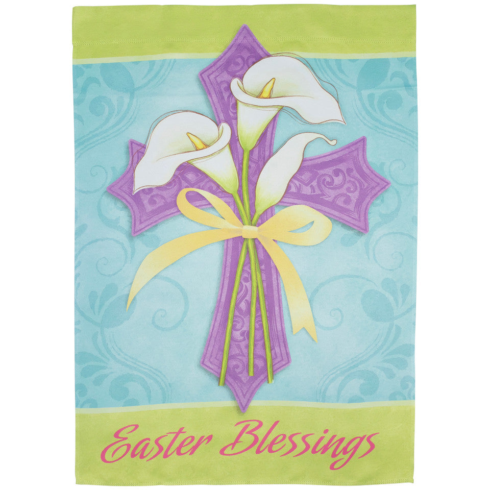 Durable Easter House Flag – Fade-Resistant Holy Cross Floral Outdoor Banner 28x40