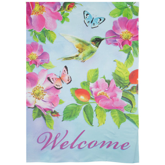 Welcome Hummingbird Floral Outdoor House Flag