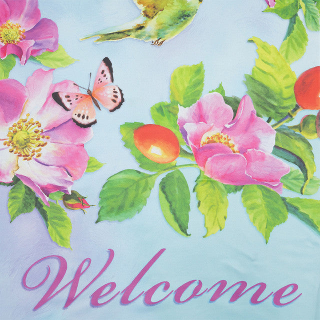 Welcome Hummingbird Floral Outdoor House Flag