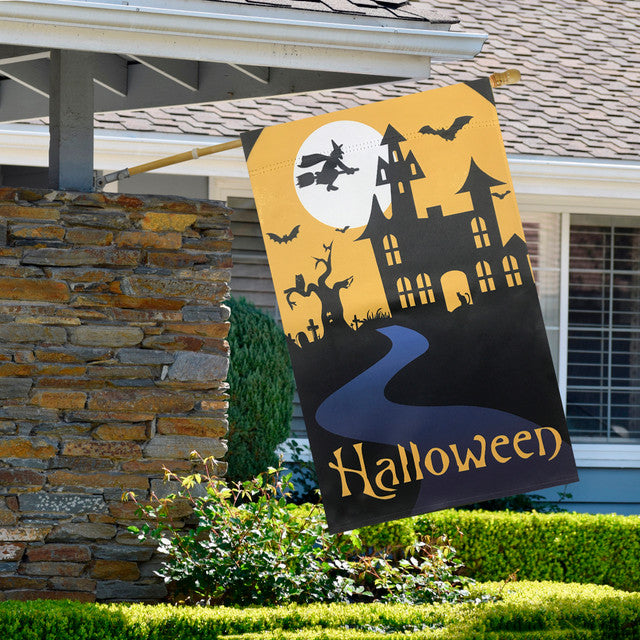 Halloween Outdoor House Flag with Bats and Witch 28" x 40"