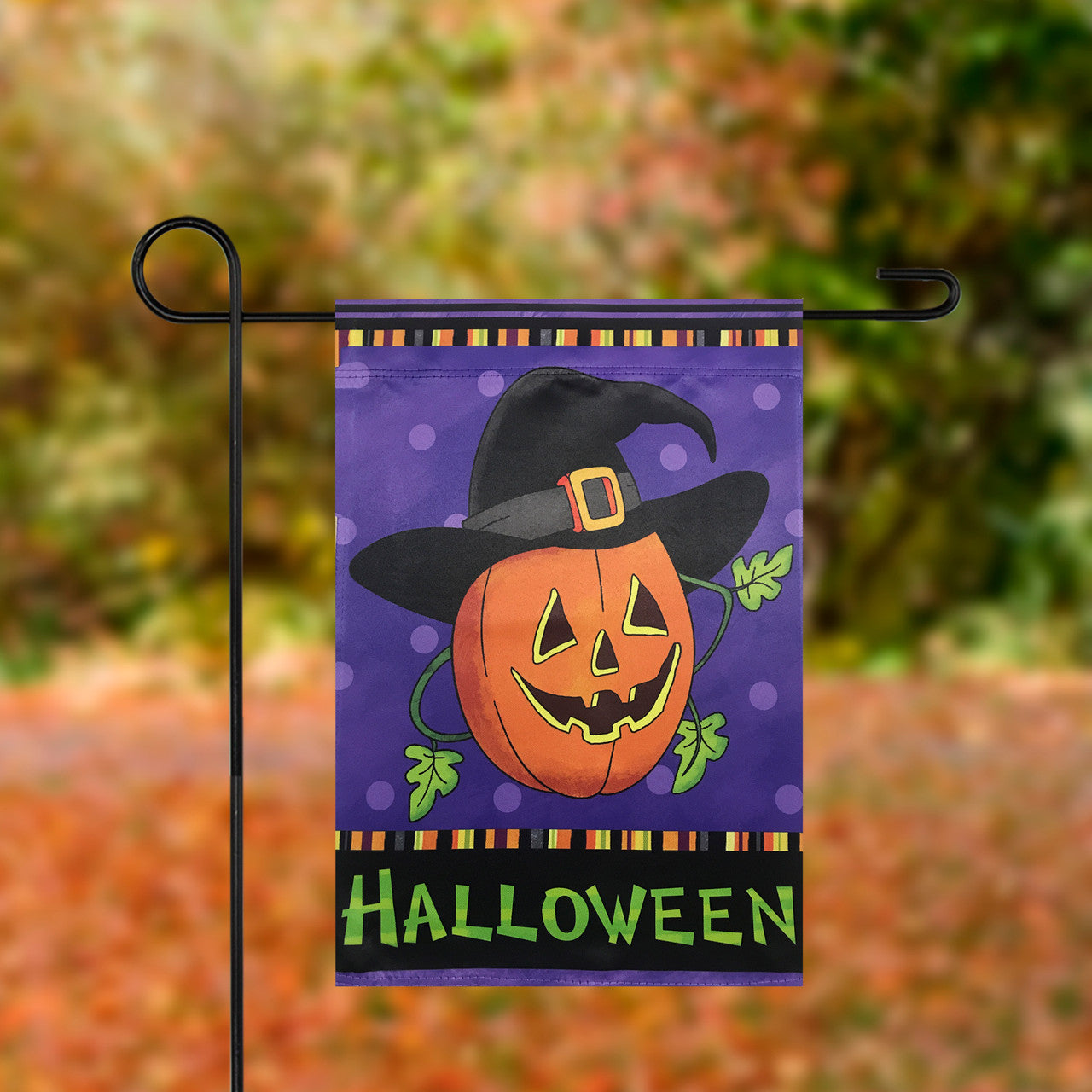 Halloween Decoration Pumpkin in a Witch Hat Outdoor Garden Flag 12.5" x 18"