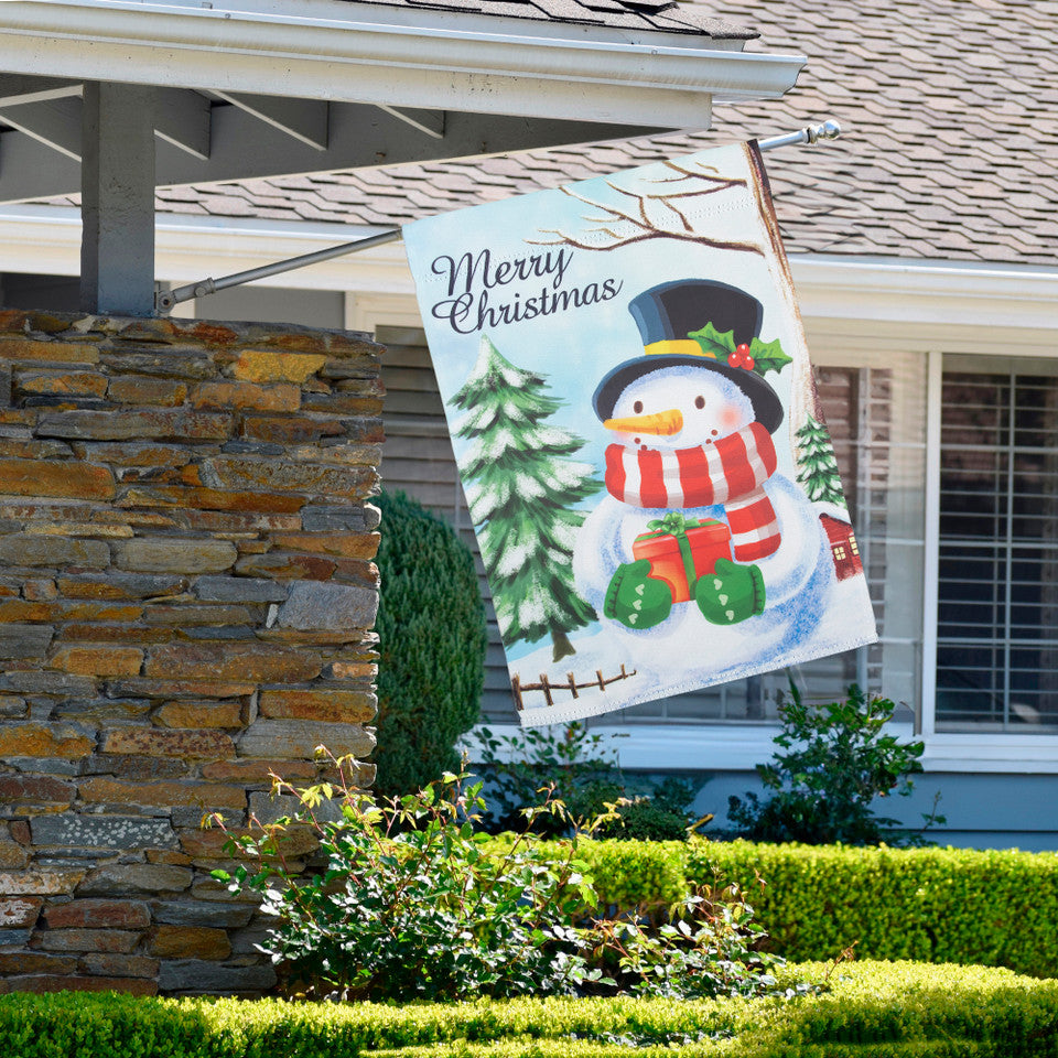 Merry Christmas Outdoor Christmas Snowman House Flag (28x40 Inch)