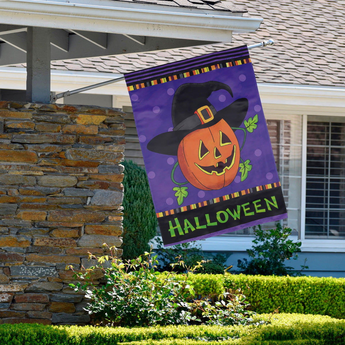 Happy Halloween Pumpkin in Witch Hat Outdoor House Flag (28&quot; x 40&quot;)