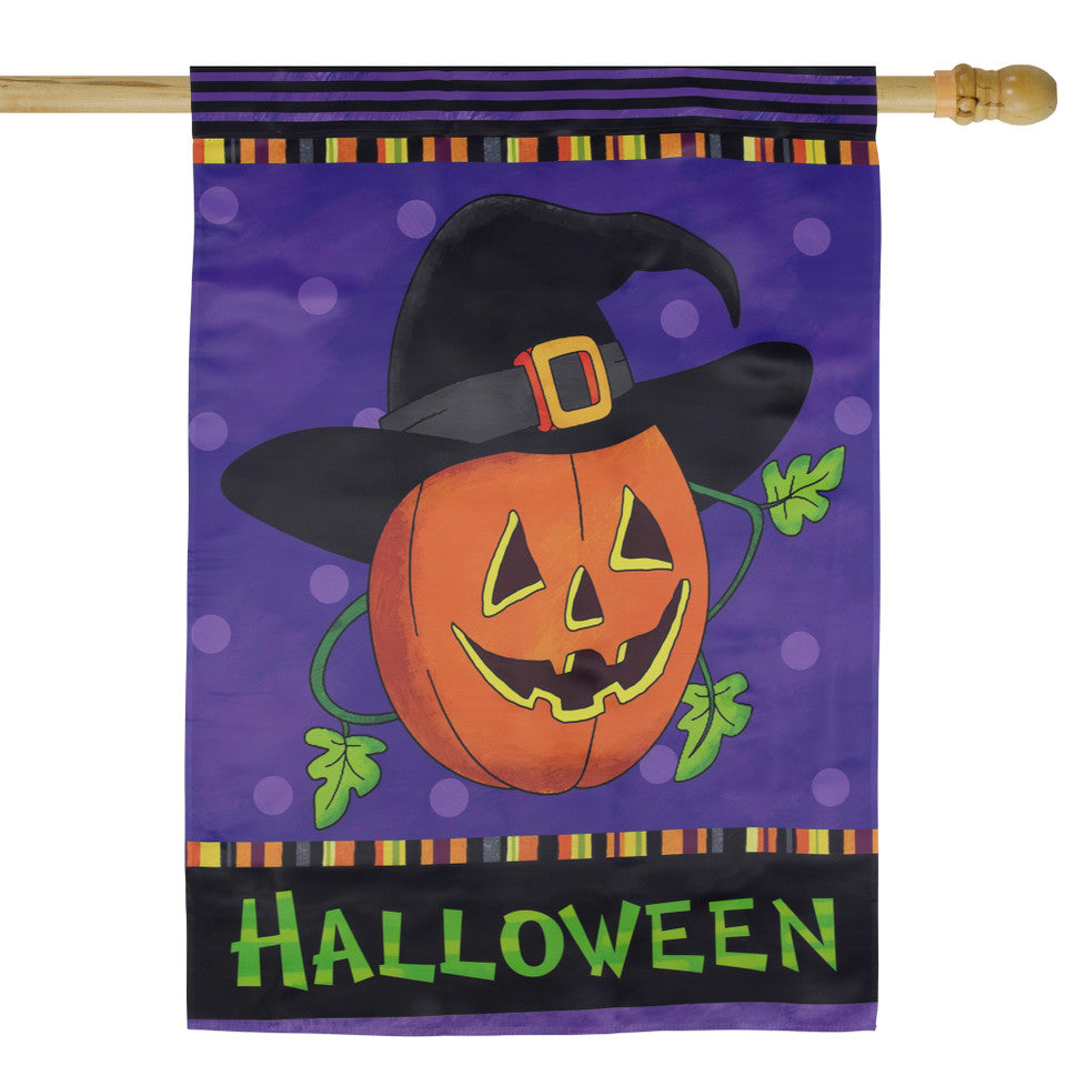 Happy Halloween Pumpkin in Witch Hat Outdoor House Flag (28&quot; x 40&quot;)