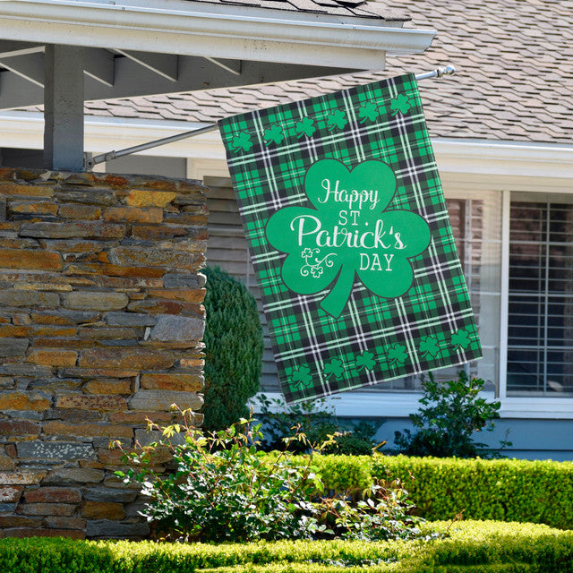 Happy St Patricks Day Plaid House Flag