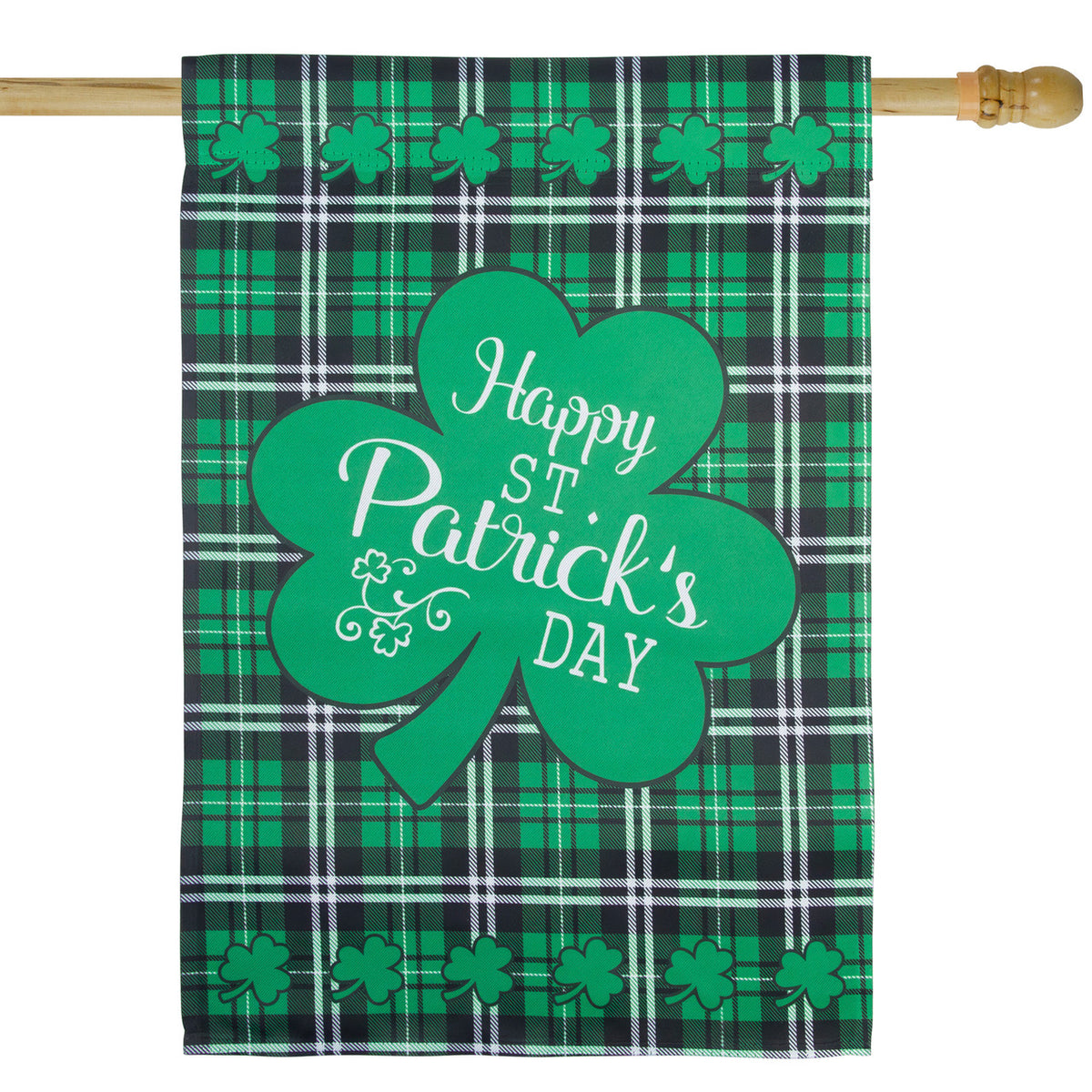 Happy St Patricks Day Plaid House Flag