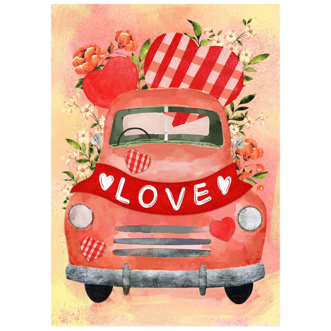 Valentine's  Love Banner and Vintage Car Garden Flag (12.5" x 18")