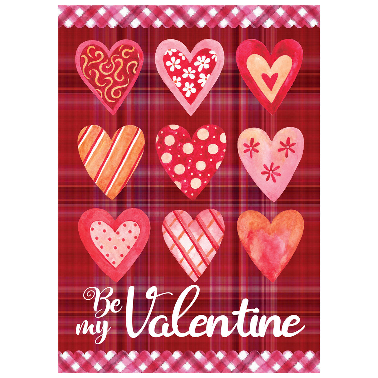 Be My Valentine Plaid and Heart Outdoor House Flag (28" x 40")