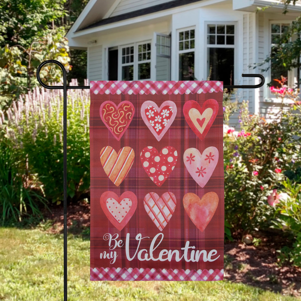Be My Valentine Plaid and Heart Garden Flag for Valentines Decor
