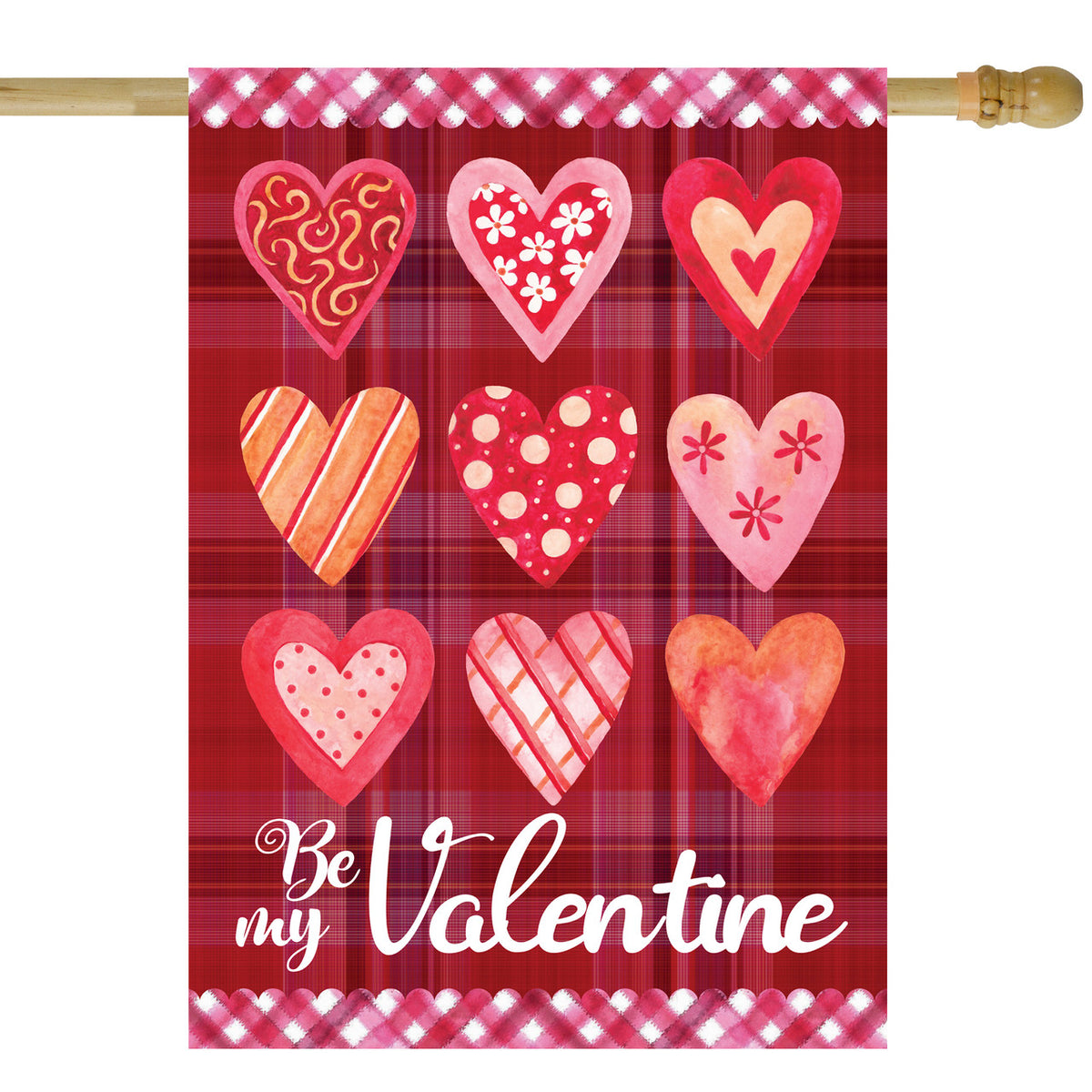 Be My Valentine Plaid and Heart Outdoor House Flag (28&quot; x 40&quot;)