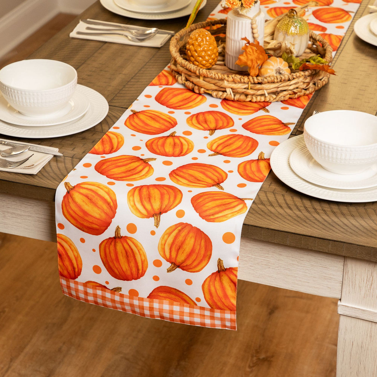 Autumn Pumpkins and Thanksgiving Dinner Decor Orange Rectangular Table Runner (72" x 12")