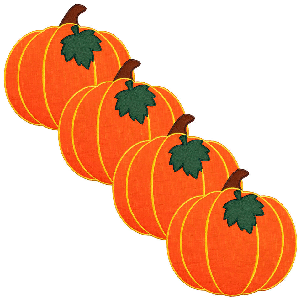 Embroidered Pumpkin Fall Harvest Placemats 13&quot; Orange and Green Set of 4
