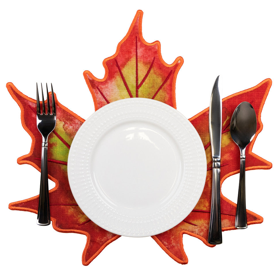 Set of 4 Embroidered Maple Leaf Placemats (14.75&quot;)
