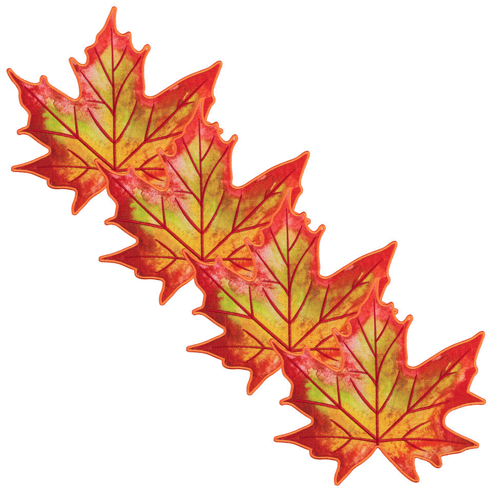 Set of 4 Embroidered Maple Leaf Placemats (14.75")