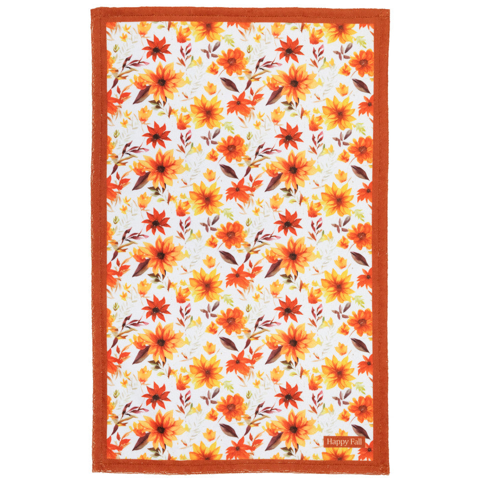 26&quot; Set of 2 Solid Hello Autumn and Floral Fall Harvest Kitchen Tea Towels
