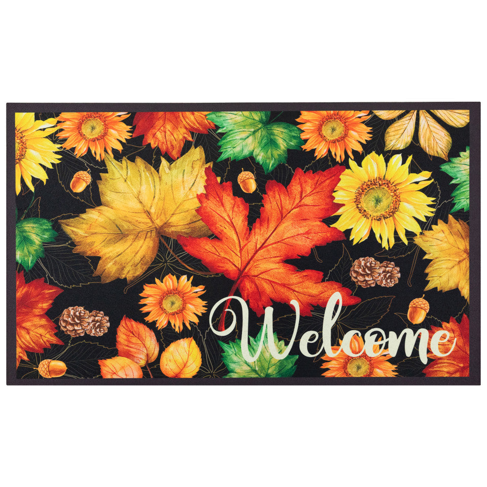 Welcome Fall Outdoor Doormat Maple Leaves and Sunflowers Design