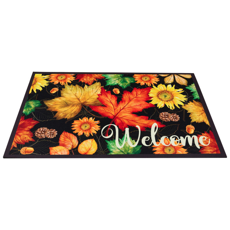 Welcome Fall Outdoor Doormat Maple Leaves and Sunflowers Design