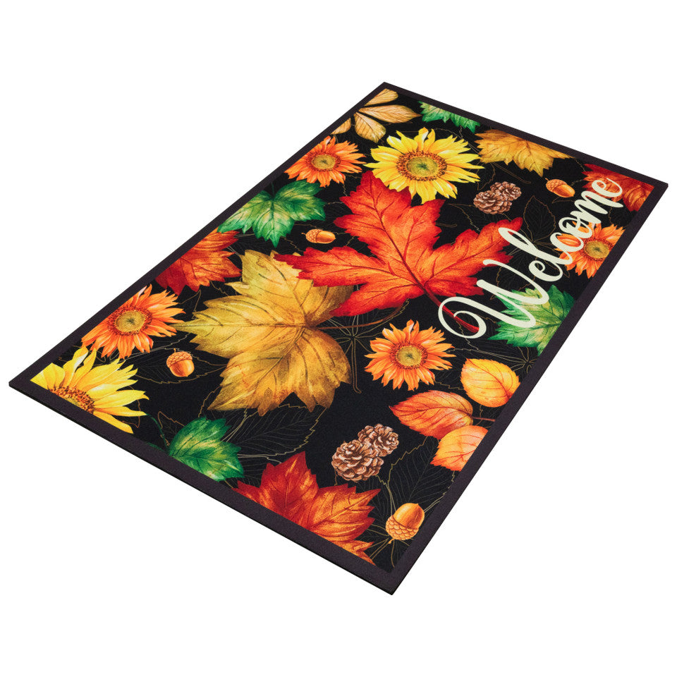 Welcome Fall Outdoor Doormat Maple Leaves and Sunflowers Design