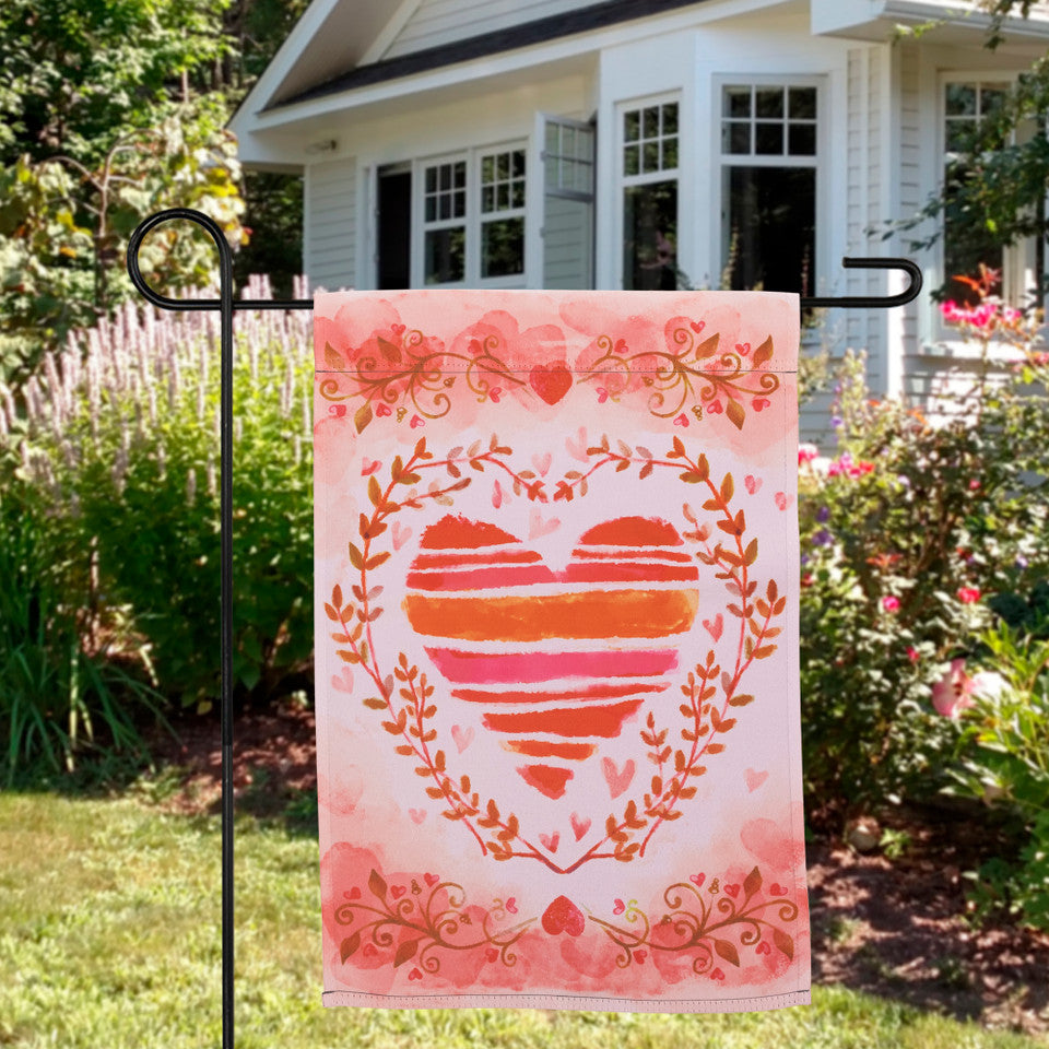 Watercolor Heart Valentine&#39;s Day Outdoor Garden Flag