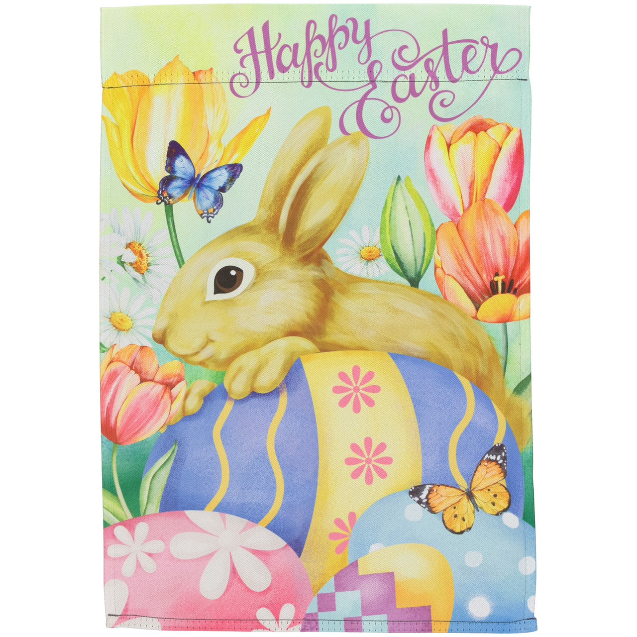 Happy Easter Outdoor Garden Flag with Bunny and Butterflies (18" x 12.5")