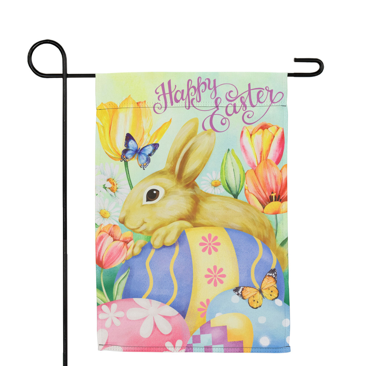 Happy Easter Outdoor Garden Flag with Bunny and Butterflies (18&quot; x 12.5&quot;)