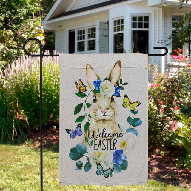 Floral Easter Outdoor Garden Flag Bunny Butterflies