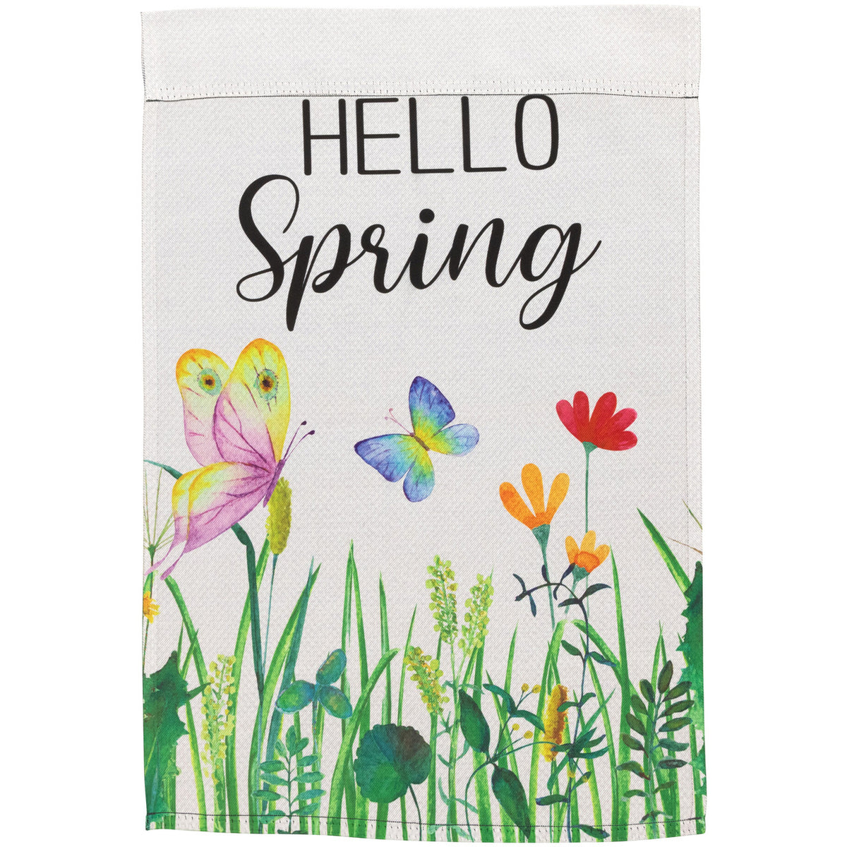 &quot;Hello Spring&quot; Butterflies Flowers Outdoor Garden Flag